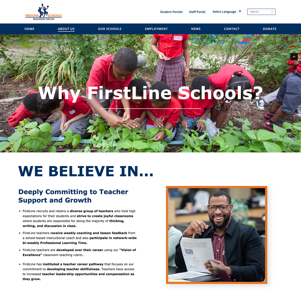 Screenshot of FIrstline Schools About page