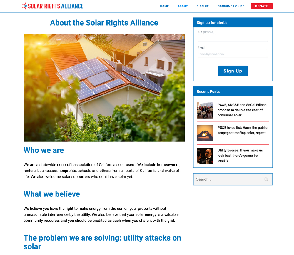 Screenshot of Solar Rights Alliance About page